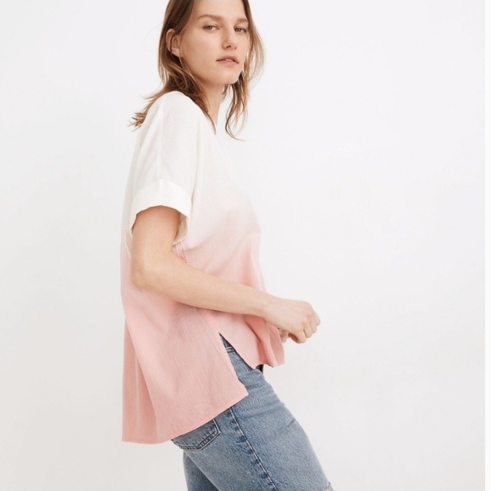 ❤️ MADEWELL DIP DYE LAKELINE POPOVER SHIRT, PINK WHITE, SMALL - Picture 1 of 11
